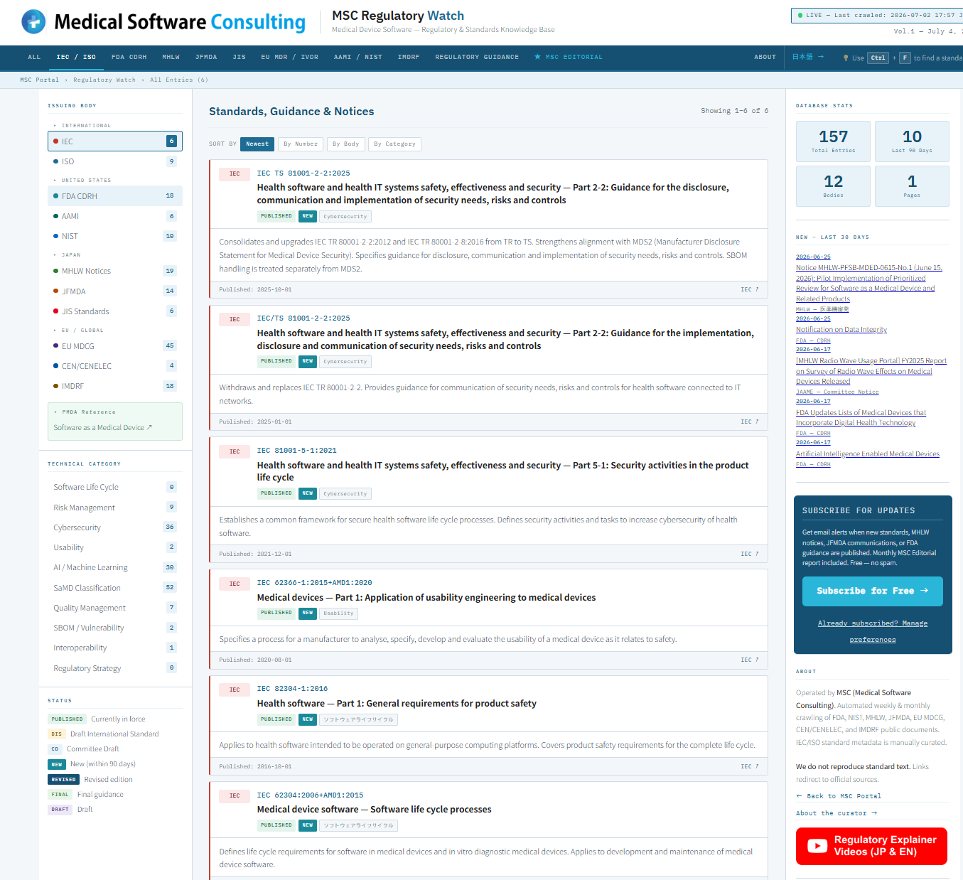 MSC Regulatory Watch top page