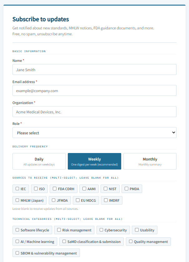 Subscription form